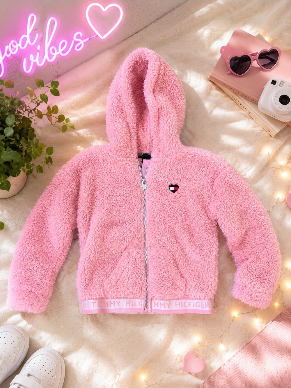 Tommy Hilfiger Girls Size 6 Pink Sherpa Zip-Up Hoodie